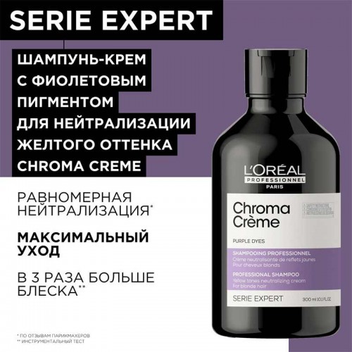 Шампунь L'Oreal Professionnel Serie Expert Chroma Creme с фиолетовым пигментом для нейтрализации желтизны очень светлых волос 300 мл